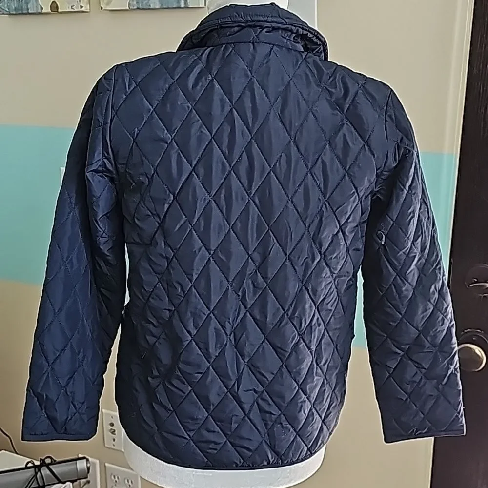 Navy childs quitted lined button front jacket size large 10/12